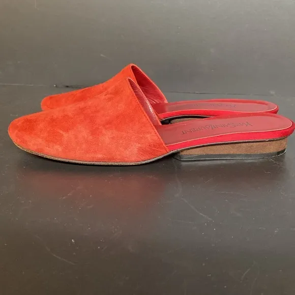 Yves Saint Laurent RARE Vtg Leather Red Suede Slides Made In Italy Size 36 (5.5)