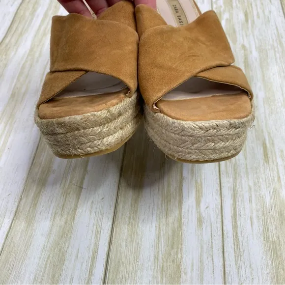 Zara Basic Tan Suede Espadrille Chunky Heeled Sandals