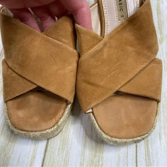 Zara Basic Tan Suede Espadrille Chunky Heeled Sandals