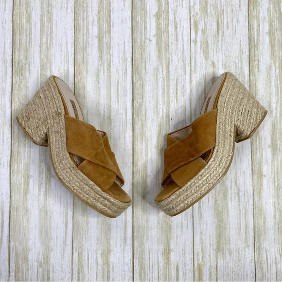 Zara Basic Tan Suede Espadrille Chunky Heeled Sandals