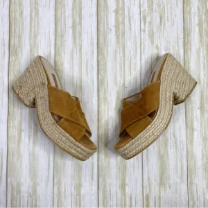 Zara Basic Tan Suede Espadrille Chunky Heeled Sandals