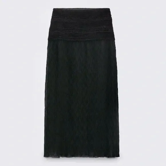 Zara black knit crochet mixed combination crocheted mesh semi-sheer midi skirt