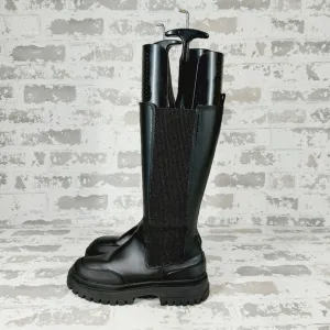 Zara Black Side Zip Chunky Round Toe Mid Shaft Chelsea Boots W150