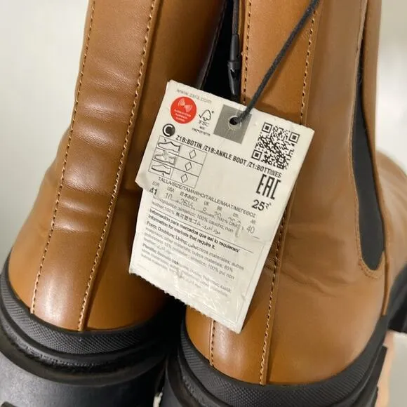 ZARA Brown and Black Pull On Chelsea Style Boots Size 41 / 10 NWT