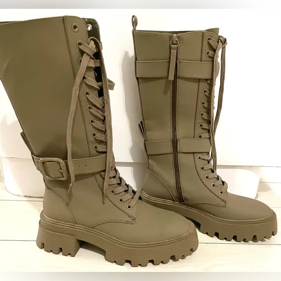 zara brown tall front tie boots with side zip size 38 never‎ worn.