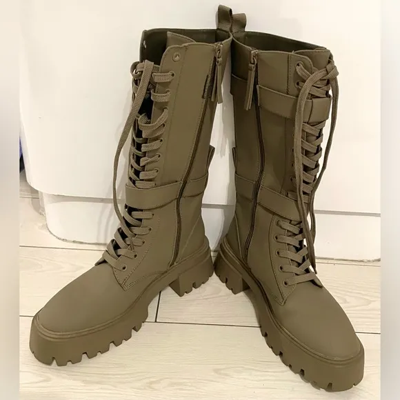 zara brown tall front tie boots with side zip size 38 never‎ worn.