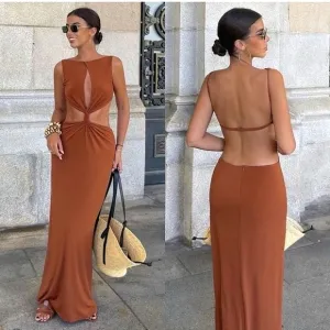 Zara Chocolate  Cut Out Maxi Dress Brown