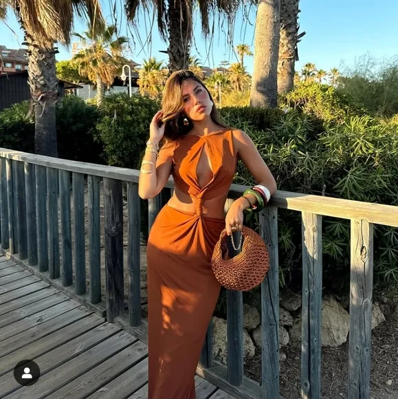 Zara Chocolate  Cut Out Maxi Dress Brown