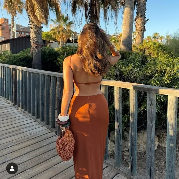 Zara Chocolate  Cut Out Maxi Dress Brown