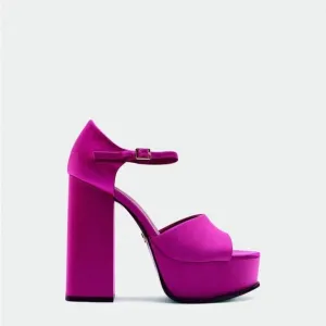 ZARA CHUNKY SATIN PLATFORM SANDALS FUCHSIA