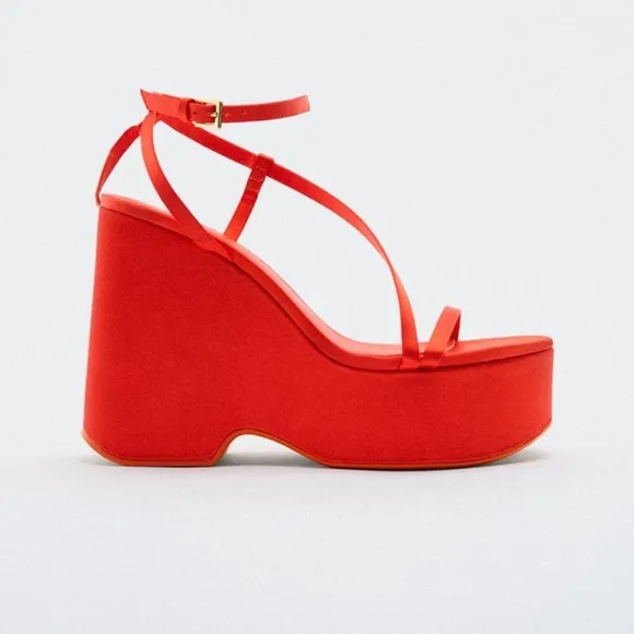 Zara CHUNKY SATIN STRAP WEDGE SANDALS  bloggers favorite