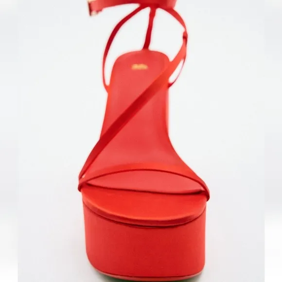 Zara CHUNKY SATIN STRAP WEDGE SANDALS  bloggers favorite