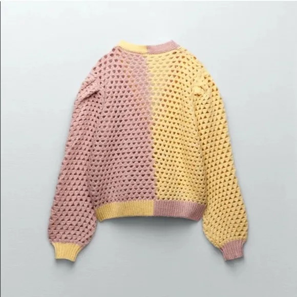 Zara* eyelet chunky knit oversized cardigan with jewel buttons