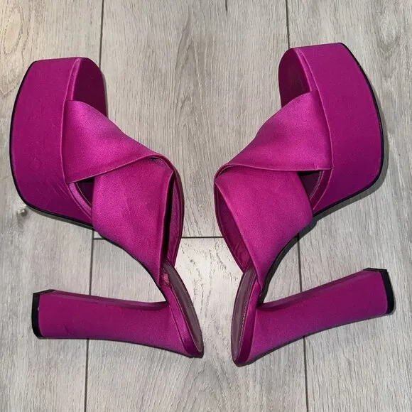 Zara Fuchsia Pink Open Toe Chunky High Heeled Platform Sandals Women's 41
