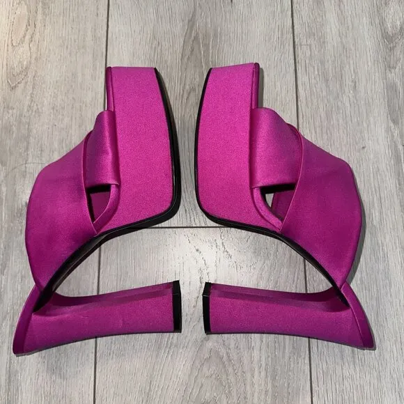 Zara Fuchsia Pink Open Toe Chunky High Heeled Platform Sandals Women's 41