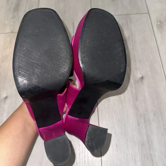 Zara Fuchsia Pink Open Toe Chunky High Heeled Platform Sandals Women's 41