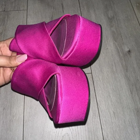Zara Fuchsia Pink Open Toe Chunky High Heeled Platform Sandals Women's 41