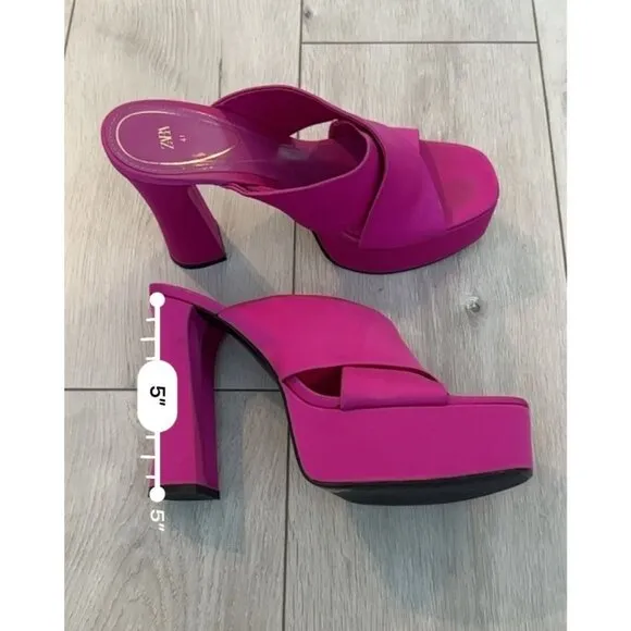 Zara Fuchsia Pink Open Toe Chunky High Heeled Platform Sandals Women's 41