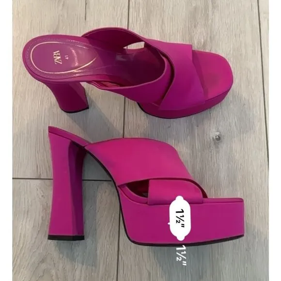 Zara Fuchsia Pink Open Toe Chunky High Heeled Platform Sandals Women's 41