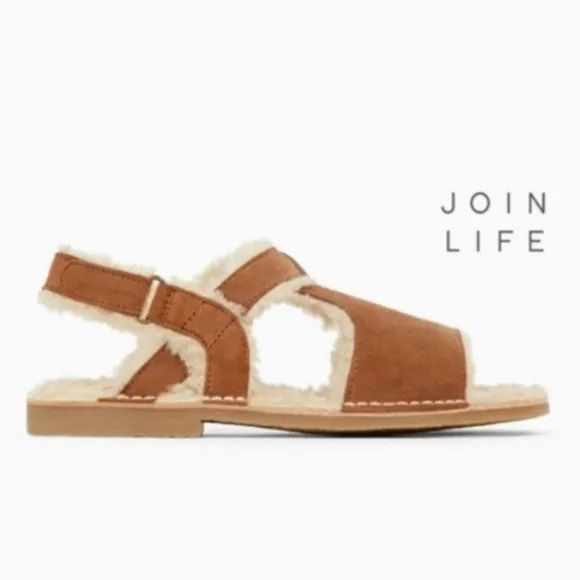 ZARA Girl Faux Shearling Leather Sandals NWT in Box