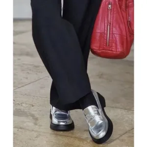 Zara Metallic Silver Flat Round Toe Loafers Size 37/US 6.5
