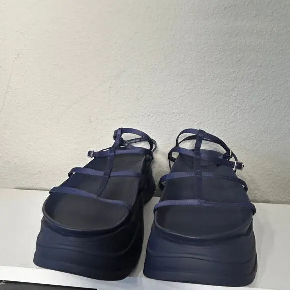 Zara Navy Blue Chunky Flatform Sandals Size 41 Y2K Gladiator X Fisherman Vibes