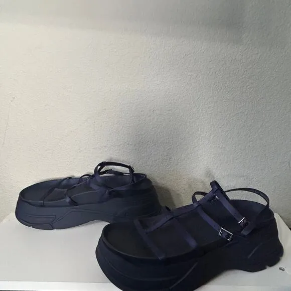 Zara Navy Blue Chunky Flatform Sandals Size 41 Y2K Gladiator X Fisherman Vibes
