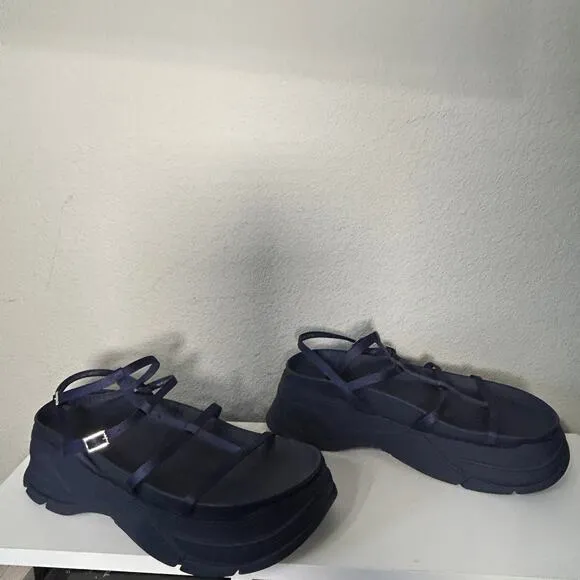 Zara Navy Blue Chunky Flatform Sandals Size 41 Y2K Gladiator X Fisherman Vibes