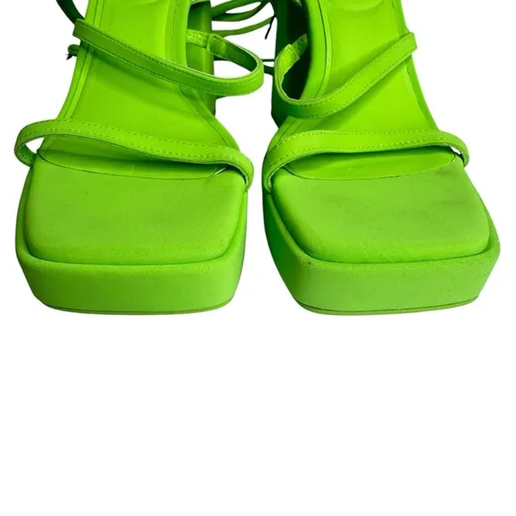 ZARA Neon Green Chunky Platform Strappy Sandals Heels US 8 EU 39 Block Pistachio