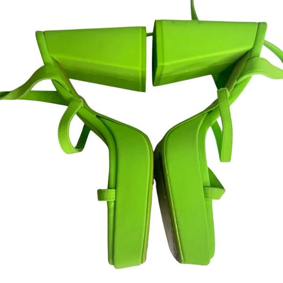 ZARA Neon Green Chunky Platform Strappy Sandals Heels US 8 EU 39 Block Pistachio