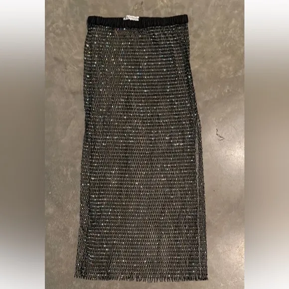 Zara NWOT black silver Limited Edition Sparkly Overlay / underlay midi Skirt