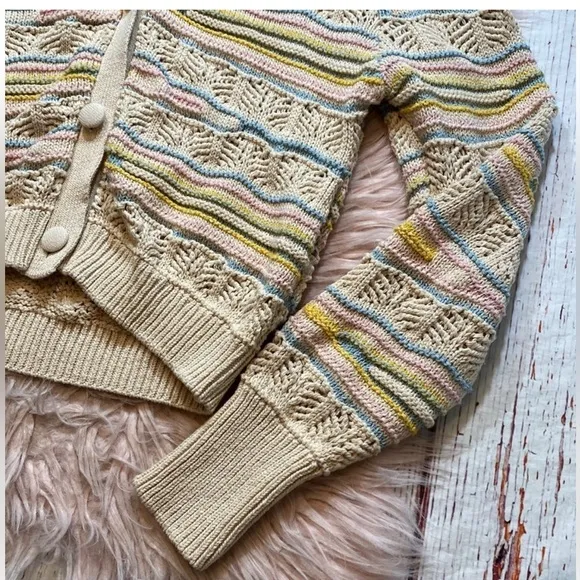 Zara NWT 2 piece Set Pointelle Knit Multicolor Pastel Cardigan Sweater &amp; Shorts