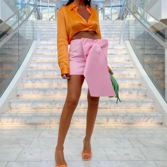 Zara NWT big bow satin mini skirt