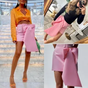 Zara NWT big bow satin mini skirt