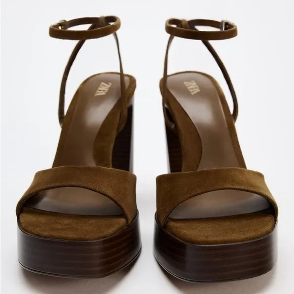 Zara (NWT) BROWN SUEDE PLATFORM SANDALS, sz 9