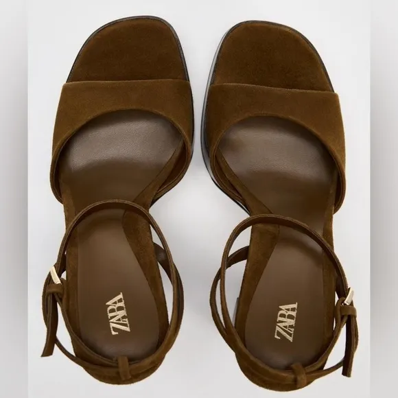 Zara (NWT) BROWN SUEDE PLATFORM SANDALS, sz 9