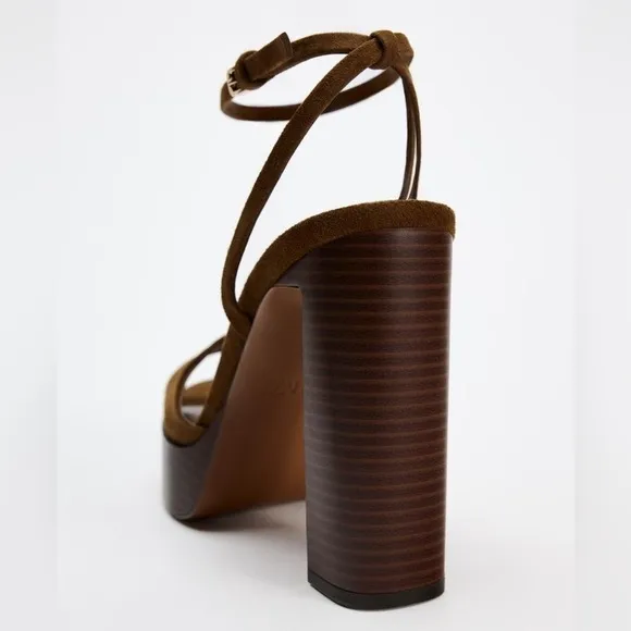 Zara (NWT) BROWN SUEDE PLATFORM SANDALS, sz 9