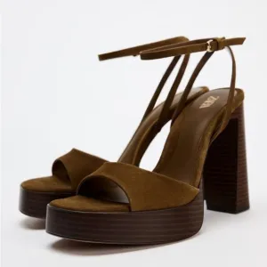 Zara (NWT) BROWN SUEDE PLATFORM SANDALS, sz 9