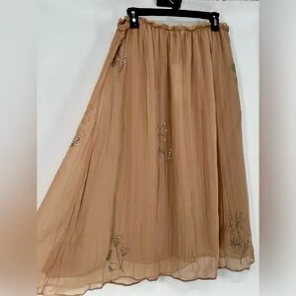 Zara NWT embroidered floral appliqués embellished flower mesh midi flowy skirt