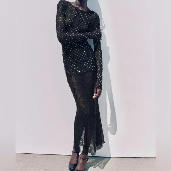 Zara NWT lace sheer midi skirt