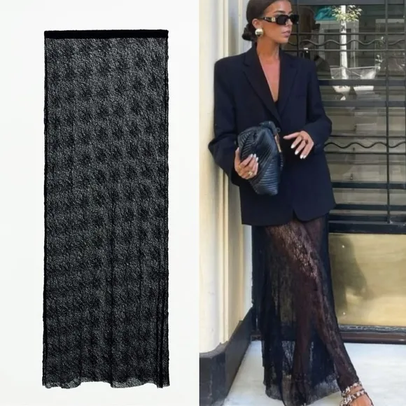 Zara NWT lace sheer midi skirt