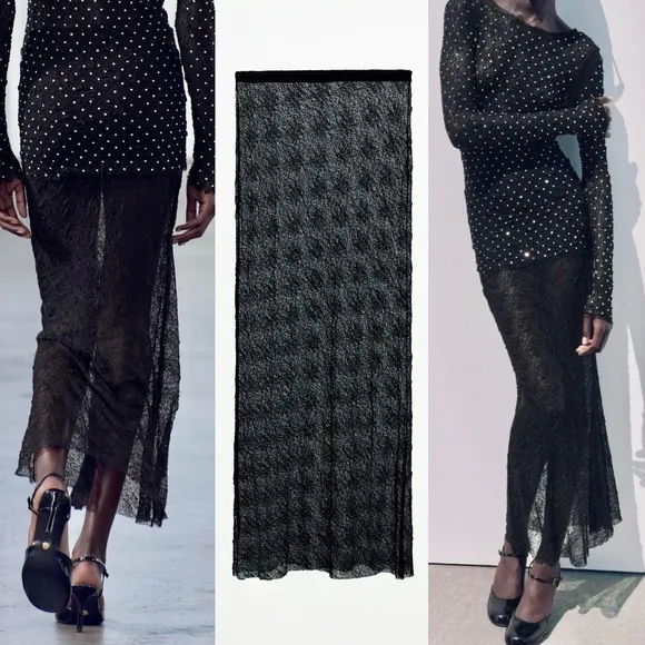Zara NWT lace sheer midi skirt