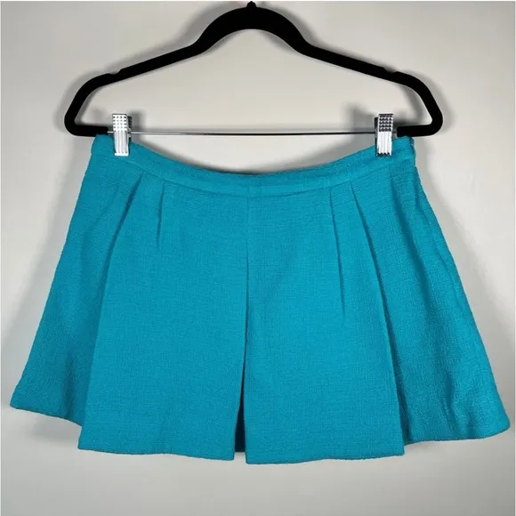 Zara NWT tweed  blue mini pleated skort / skirt with built in hidden shorts