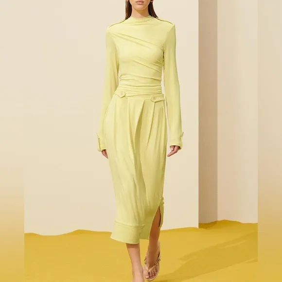 Zara rare SRPLS TGHT Midi Draped Butter Yellow drop waist Dress Special edition