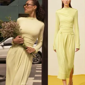 Zara rare SRPLS TGHT Midi Draped Butter Yellow drop waist Dress Special edition