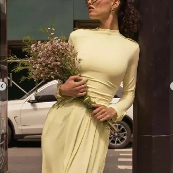 Zara rare SRPLS TGHT Midi Draped Butter Yellow drop waist Dress Special edition