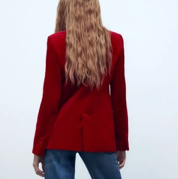 ZARA RED BUTTON VELVET BLAZER SIZE XS