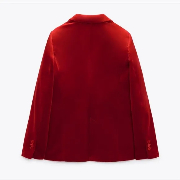 ZARA RED BUTTON VELVET BLAZER SIZE XS