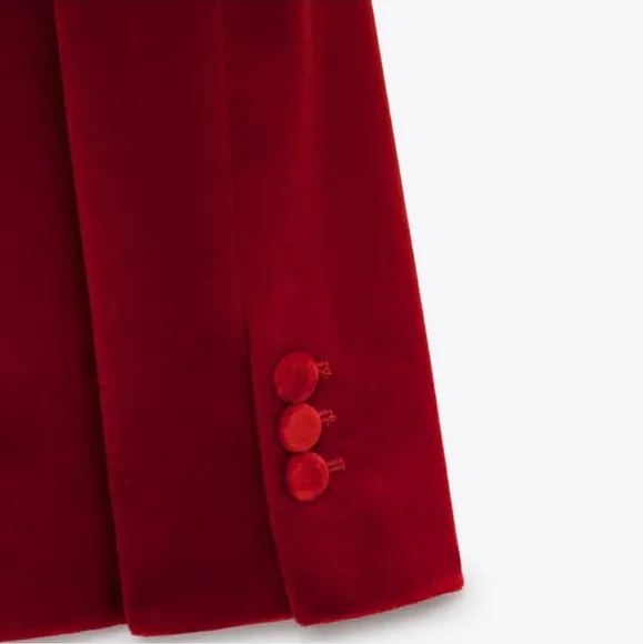 ZARA RED BUTTON VELVET BLAZER SIZE XS