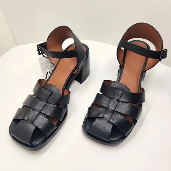 Zara sandals women's 10 black leather fisherman chunky heel minimalist new $100